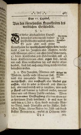 Das 17. Capitel. Von den fürnehmsten Kranckheiten des weiblichen Geschlechts.