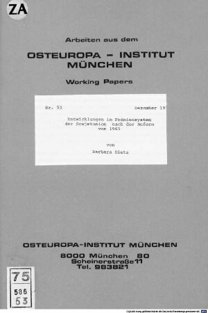 Entwicklungen im Prämiensystem der Sowjetunion nach der Reform von 1965