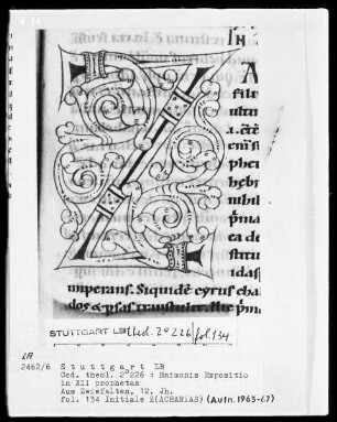 Haimonis enarratio in prophetas minores — Initiale Z(acharias), Folio 134recto