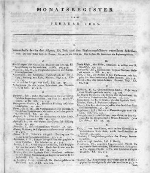 Monatsregister vom Februar 1825