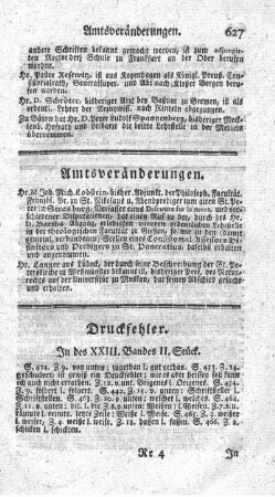 Druckfehler. In des XXIII. Bandes II. Stück. - In des XXIV. Bandes II. Stück.