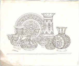 Gmelin, Leopold; Sammlung Gmelin: Handzeichnungen - Folio 16 - verschiedene Gefäße (Perspektive)