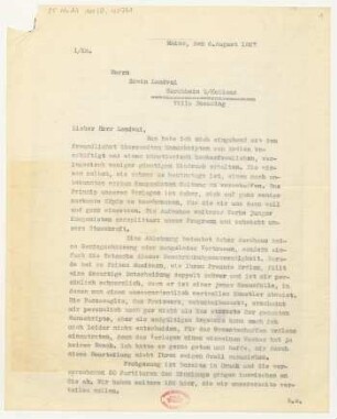 Brief an Erwin Lendvai : 06.08.1927