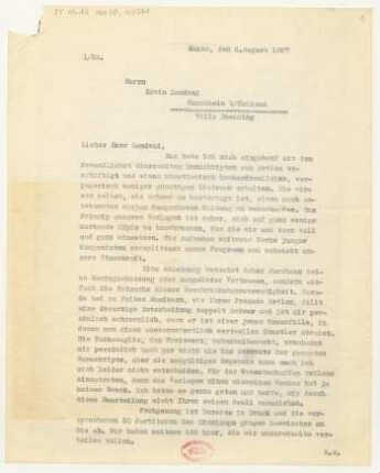 Brief an Erwin Lendvai : 06.08.1927