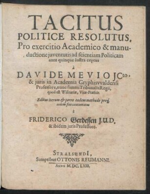 Tacitus Politice Resolutus