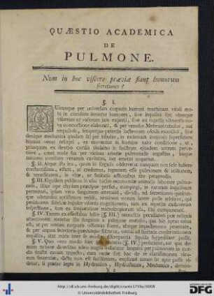 Quaestio Academica De Pulmone.