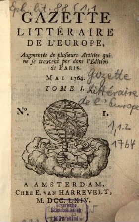 Gazette littéraire de l'Europe. 1. 1764, 1 - 2 (Mai und Juni)