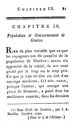 IX. Population et Gouvernement de Genève.