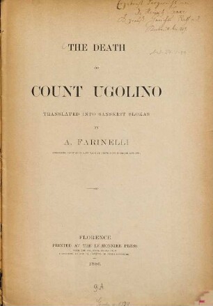 The Death of Count Ugolino translated into Sanskrit Slokas by A. Farinelli