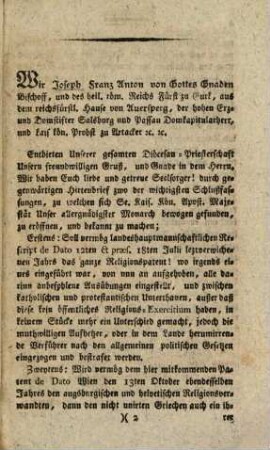Hirtenbrief über die den augsburgischen und helvetischen Religionsverwandten, danu [!] den nicht unirten Griechen gestattete christliche Toleranz