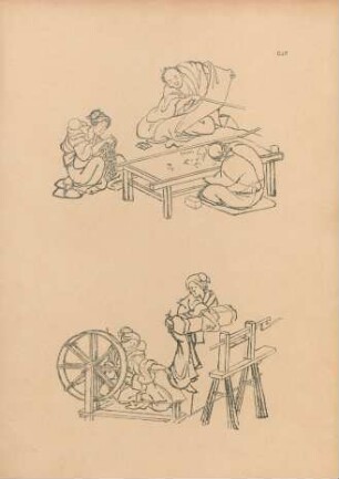 CJF [Brodeur. - Dévideuses. Esquisses de Hokusai]