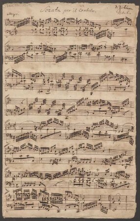 Sonatas, cemb, LeeN deest, h-Moll - BSB Mus.ms. 13092 : [heading:] Sonata per il Cembalo [right side:] di Nichelmann // N|o 2