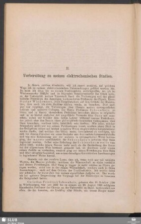 II. Vorbereitung zu meinen elektrochemischen Studien