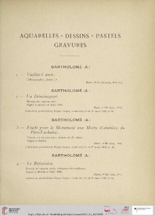 Aquarelles - Dessins - Pastels - Gravures (Nr. 1-61)