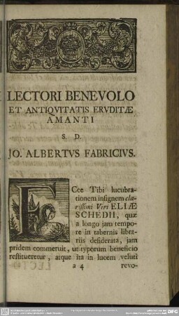 Lectori Benevolo Et Antiquitatis Eruditae Amanti S. D. Jo. Albertus Fabricius
