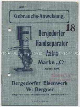 Bergedorfer Handseparator Astra Marke "C" Modell 1904.