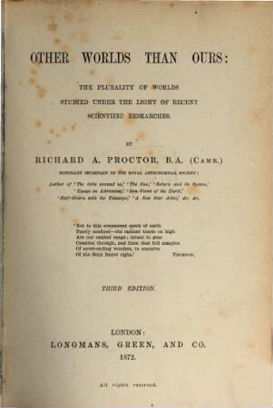 Other Worlds than ours: the Plurality of Worlds studied under the Light of recent scientific Researches