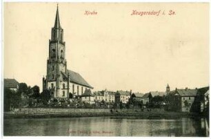 Neugersdorf. Kirche und Teich