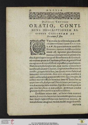 Davidis Chytraei Oratio, continens descriptionem regionis Greichgaeae ad Neccarum fl. sitae