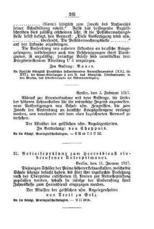 Notreifeprüfung zum Heeresdienst einberufener Unterprimaner : [D. Höhere Lehranstalten für die männliche Jugend]