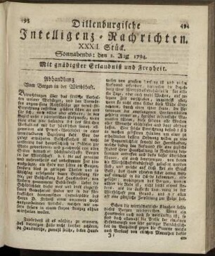 XXXII. Stück. Sonnabends: den 2. Aug. 1794.