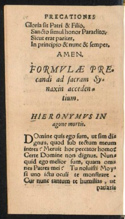 Formulae Precandi ad sacram Synaxin accedentium.