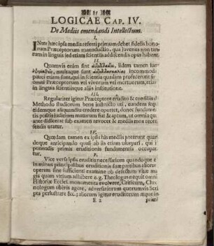 Logicae Cap. IV. De Mediis emendandi Intellectum.