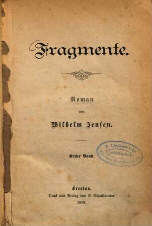 Fragmente : Roman von Wilhelm Jensen. 1