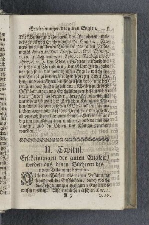 II. Capitul. Erscheinungen der guten Englen / werden aus denen Bücheren des neuen Testaments bewiesen.