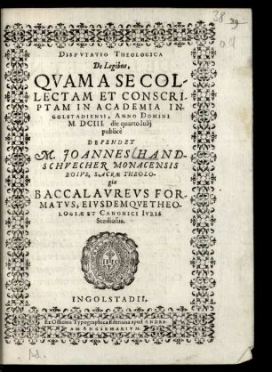 Dispvtatio Theologica De Legibus
