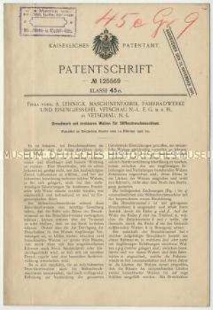 Patentschrift eines Dreschkorbes mit drehbaren Walzen für Stiftendreschmaschinen, Patent-Nr. 125569