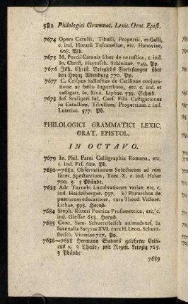 582-610, Philologici Grammatici Lexic. Orat. Epistol. In Octavo.