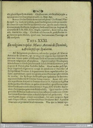Thes. XXXI. De religione triplici Marci Antonii de Dominis, Archiepiscopi Spalatini