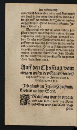 Auff den Christtag/ vom ewigen wesen des Sons Gottes ...