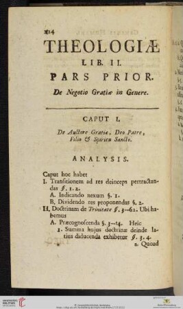 Theologiæ Lib. II Pars prior: De Negotio Gratiæ in Genere