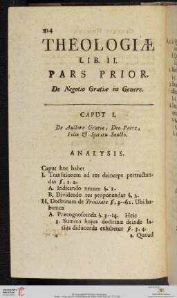 Theologiæ Lib. II Pars prior: De Negotio Gratiæ in Genere