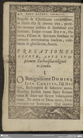 Precationes Devotae, Ante Sumptionem Eucharistiae religiosè recitandae