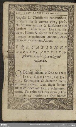 Precationes Devotae, Ante Sumptionem Eucharistiae religiosè recitandae