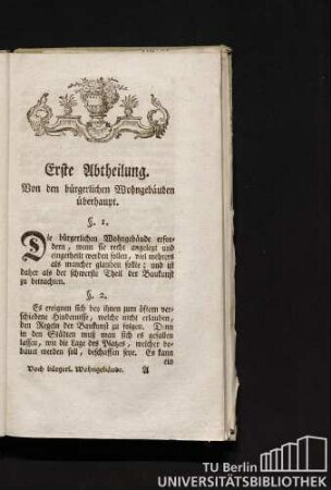 Erste Abtheilung. Von den bürgerlichen Wohngebäuden überhaupt.