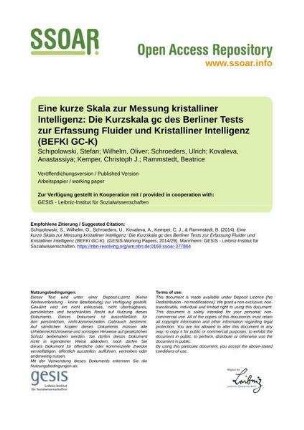 Eine kurze Skala zur Messung kristalliner Intelligenz: Die Kurzskala gc des Berliner Tests zur Erfassung Fluider und Kristalliner Intelligenz (BEFKI GC-K)