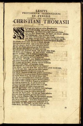 Lessus Prefessorum Fridericianae In Funere Ilustris Viri Collegaeque Christiani Thomasii Icti.