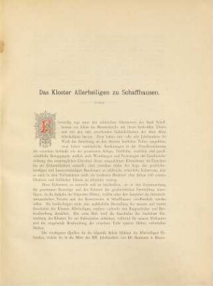 Das Kloster Allerheiligen zu Schaffhausen, 1. Die Entwicklung und Baugeschichte von Allerheiligen bis zur Übergabe des Klosters an die Stadt