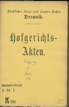 Klöpping, Franz in Horn gegen Joh. Philipp Koch in Horn - Kündigung der Wohnung