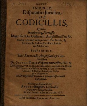 Disputatio Iuridica De Codicillis