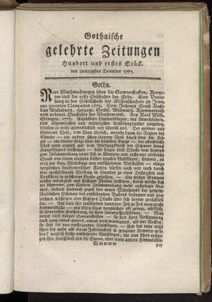 Hundert und erstes Stück. den zwanzigsten December 1775 - Hundert und viertes Stück. den dreißigsten December 1775.