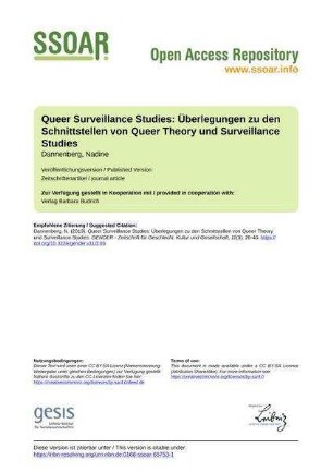 Queer Surveillance Studies: Überlegungen zu den Schnittstellen von Queer Theory und Surveillance Studies