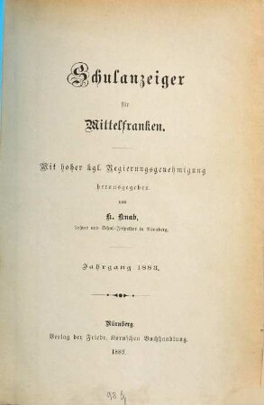 Schulanzeiger für Mittelfranken. 1883