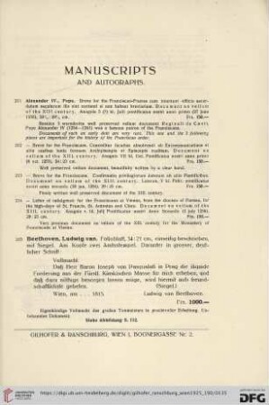Manuscripts and autographs (Nr.211-227)