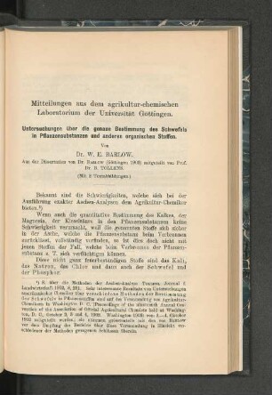 Mitteilungen aus dem agrikultur-chemischen Laboratorium der Universität Göttingen.