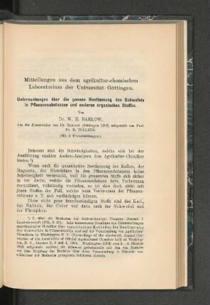Mitteilungen aus dem agrikultur-chemischen Laboratorium der Universität Göttingen.